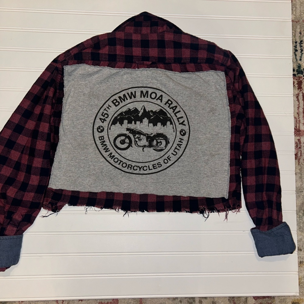 Reworked Grunge Vintage Cropped Motorcycle Izod Flannel - Picture 3 of 4